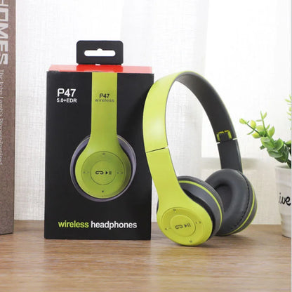 P47 Bluetooth 5.0 Wireless Headphone Foldable HIFI Stereo Bass Earphone Kid Helmet Gift with Mic USB Adaptor for Iphone Game