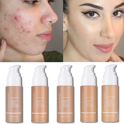 Liquid Foundation Cream for Face Concealer Oil Control Waterproof High Coverage Makeup Long-Lasting Natural Facial Cosmetics