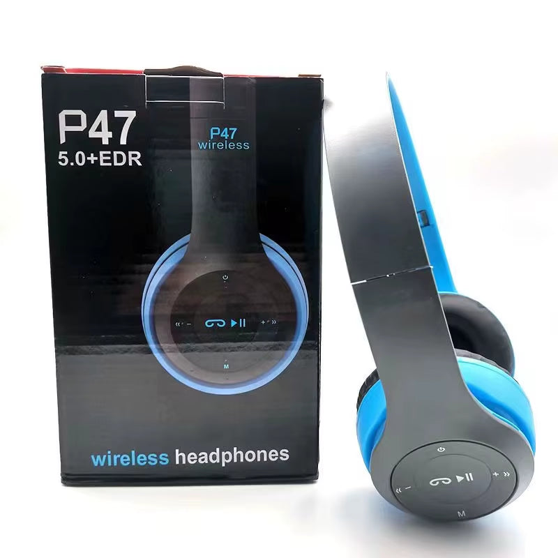 P47 Bluetooth 5.0 Wireless Headphone Foldable HIFI Stereo Bass Earphone Kid Helmet Gift with Mic USB Adaptor for Iphone Game
