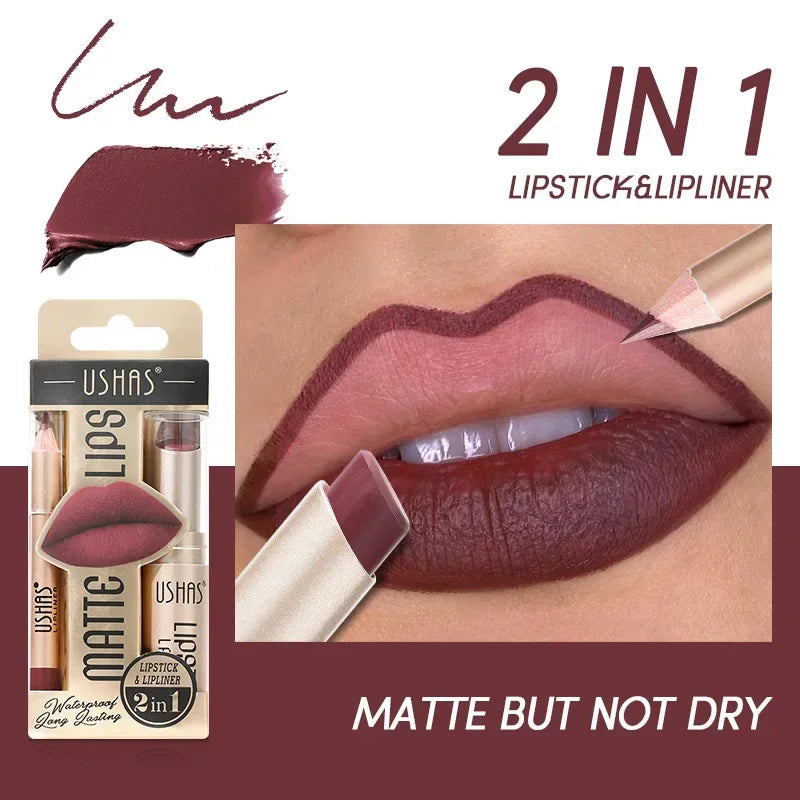 12Colors Matte Lipstick Waterproof Lip Liner High Pigmented Lasting Lip Gloss 2 in 1 Lipstick Set Makeup Cosmetics Beauty Lips