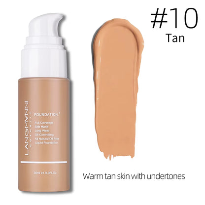 Liquid Foundation Cream for Face Concealer Oil Control Waterproof High Coverage Makeup Long-Lasting Natural Facial Cosmetics