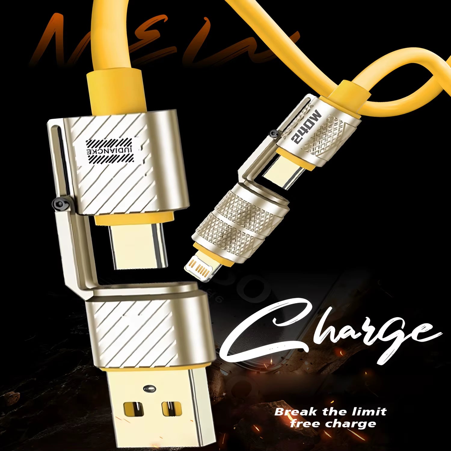4-In-1 Kirsite Cable 240W Super Fast Charging Multiple Functions for Iphone8-16 Proma Ipad Notebook Tablet Mobile Phone Samsung
