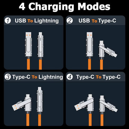 2-To-2 Data Cable 100W Super Fast Charging Cables Zinc Alloy PD 4-In-1 Multi USB Type C to Lightning Type C for Phone Tablet