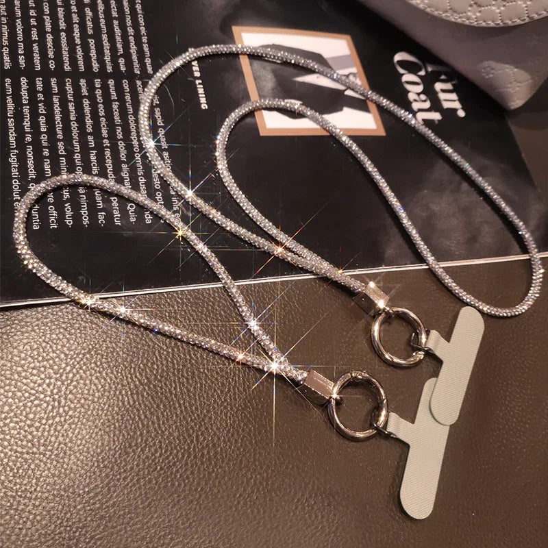 Short Wrist Style Rhinestone Women'S Full Diamond Pendant Clip Style Pendant Mobile Phone Strap Long Neck Strap anti Loss Sling