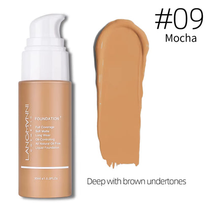 Liquid Foundation Cream for Face Concealer Oil Control Waterproof High Coverage Makeup Long-Lasting Natural Facial Cosmetics