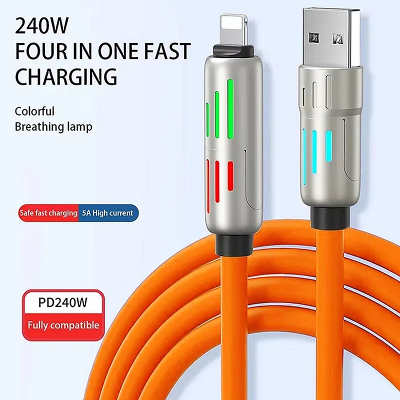 4 in 1 Multi Connectors Charger Rotating Elbow USB to Type-C 1.2M Mobile Phone 240W Fast Charging Silicone Cable Data Transfer