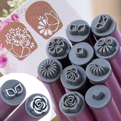 4/6/10/20Pcs Purple Nail Art Stamping Pens DIY Flower Graffiti Drawing Pen Nail Art Printing Templates Precision Nail Stamp Tool