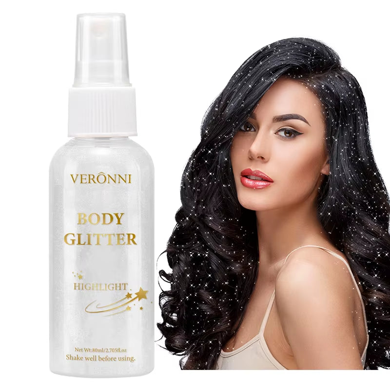 4 Color Shiny Glitter Spray Cosmetics,Liquid Full Body Glow Body Highlighter,Waterproof Long Lasting Face,Body Hair Spray Makeup