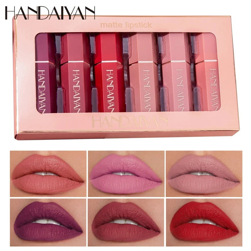 6Pcs/Box Velvet Matte Lipstick Kit Lips Makeup Nude Lip Stick Make up Cosmetics Foggy Matt Tint Lip Balm Cream Pigment