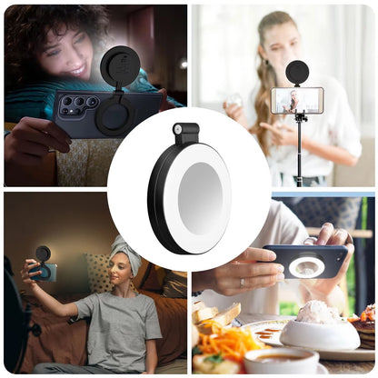 Magnetic Phone Selfie Lights Portable LED Cellphone Ring Light with Built-In Mirror 180° Foldable Phone Flashes for Magsafe