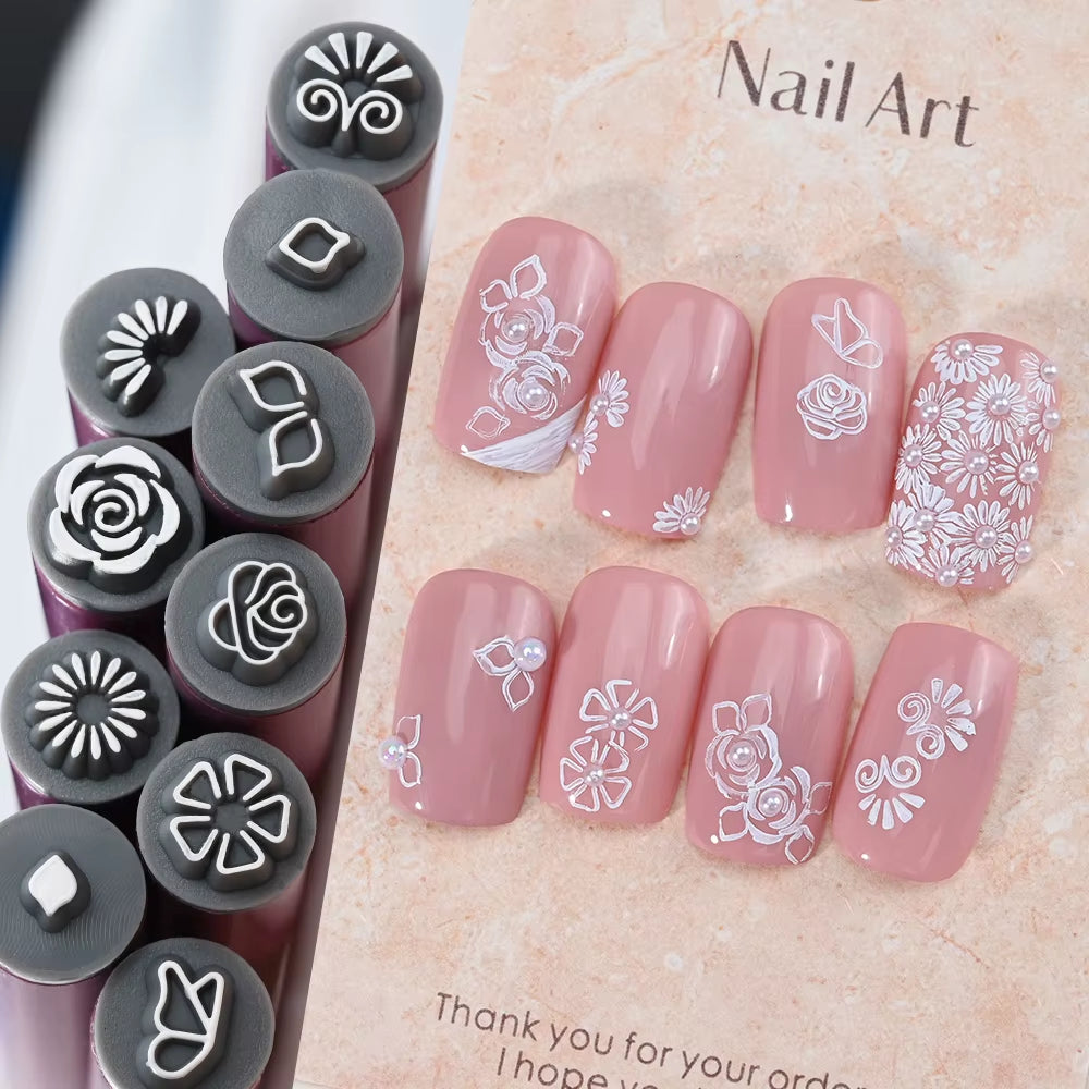 4/6/10/20Pcs Purple Nail Art Stamping Pens DIY Flower Graffiti Drawing Pen Nail Art Printing Templates Precision Nail Stamp Tool