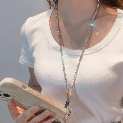 Short Wrist Style Rhinestone Women'S Full Diamond Pendant Clip Style Pendant Mobile Phone Strap Long Neck Strap anti Loss Sling