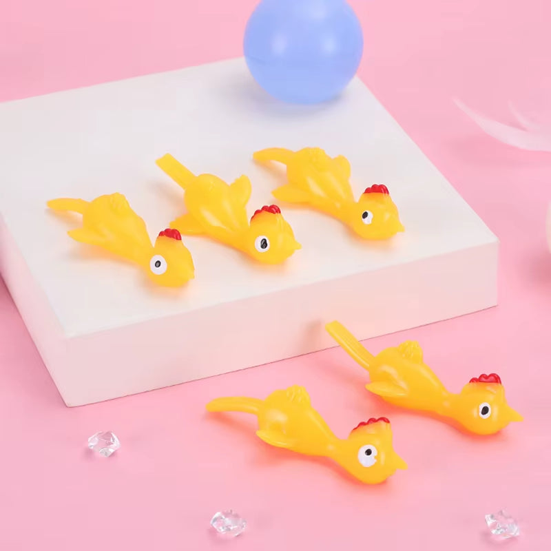 10/20/50Pcs Catapulted Ejection Chicken Toys Light Rubber Finger Prank Flying Toy Sticky Decompression Toy Birthday Party Favors