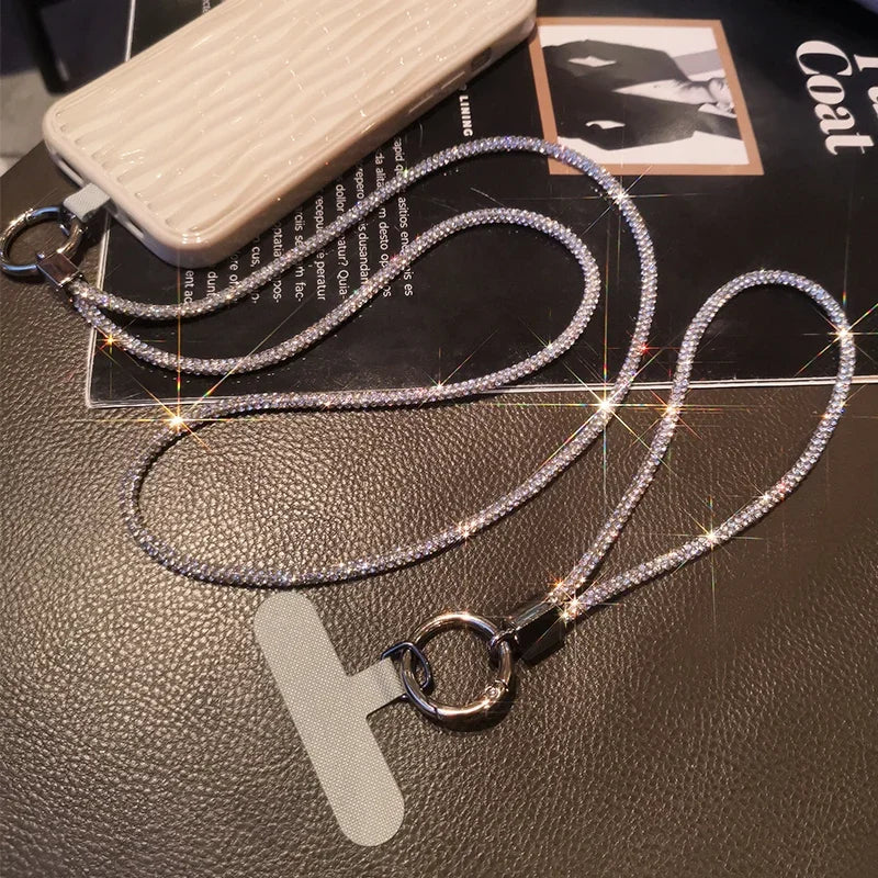 Short Wrist Style Rhinestone Women'S Full Diamond Pendant Clip Style Pendant Mobile Phone Strap Long Neck Strap anti Loss Sling