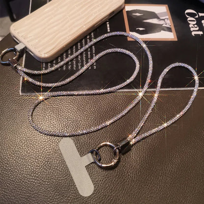 Short Wrist Style Rhinestone Women'S Full Diamond Pendant Clip Style Pendant Mobile Phone Strap Long Neck Strap anti Loss Sling