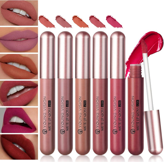 6 PCS Matte Liquid Lipstick Lipgloss Set - Matte Liquid Lipstick Lip Stain Long Lasting Lip Gloss Plumper Lip Makeup Non-Fade Lip Gloss for Women Girls
