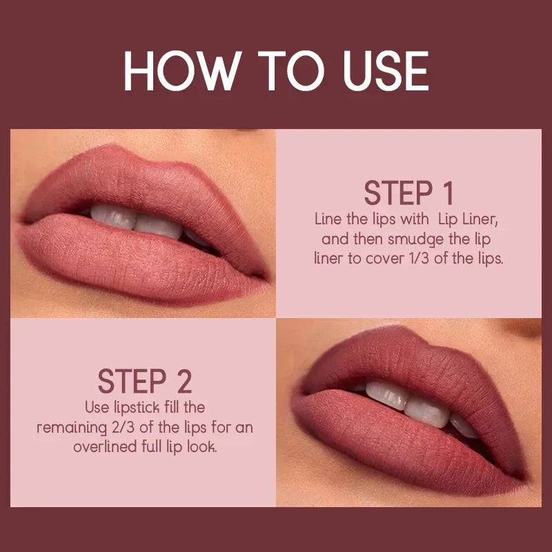 12Colors Matte Lipstick Waterproof Lip Liner High Pigmented Lasting Lip Gloss 2 in 1 Lipstick Set Makeup Cosmetics Beauty Lips