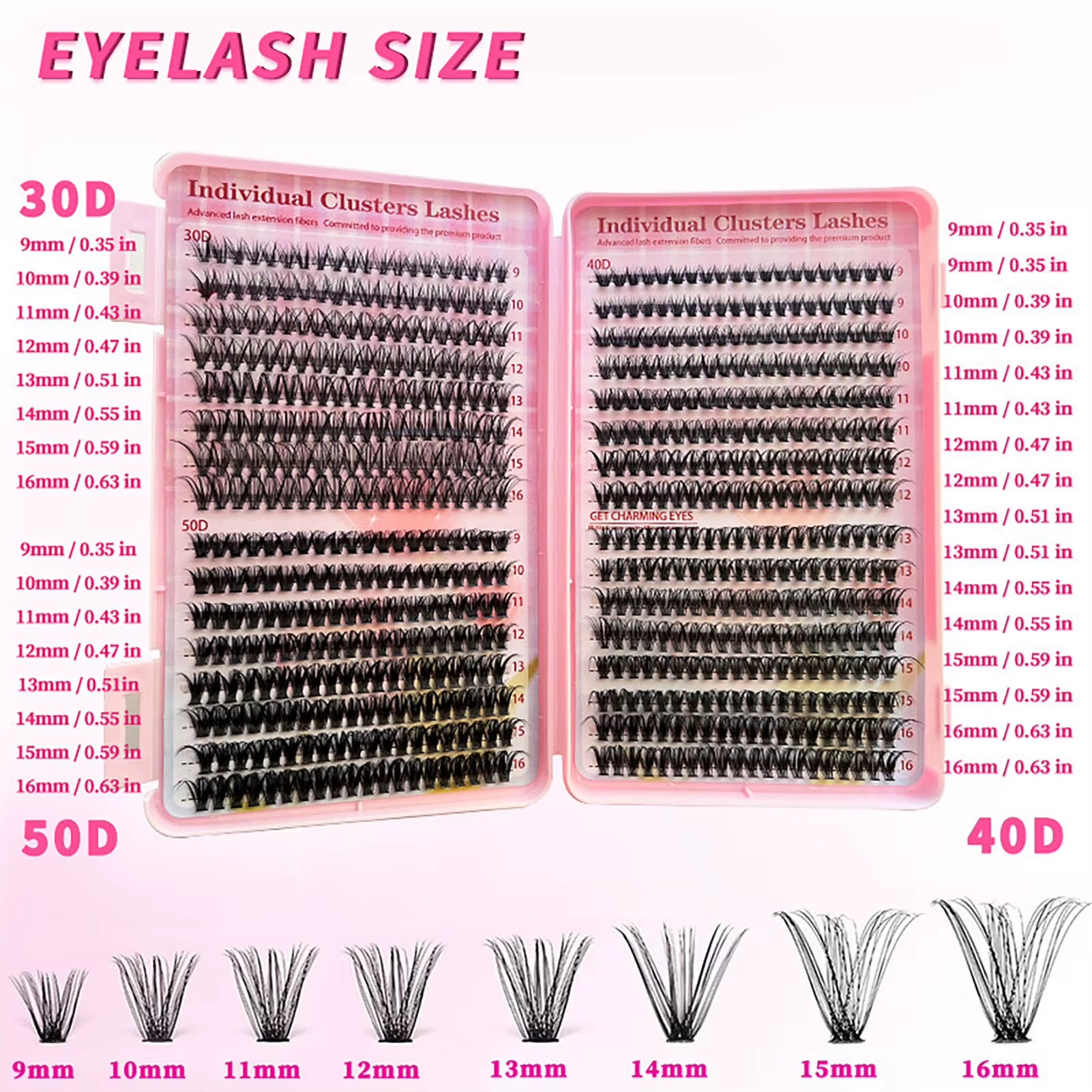 DIY Eyelash Extensions Kit 30D/40D/50D Bond and Seal Lash Glue 640 Rows Cluster Lashes Natural Long 9-16Mm Individual Eyelash