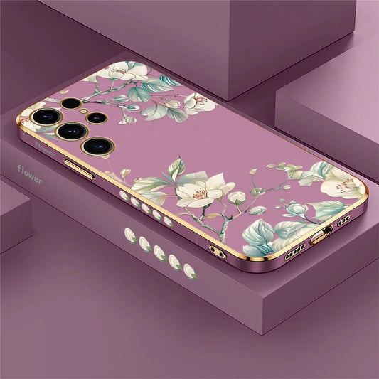 Phone Case for Samsung Galaxy S25 Ultra S 25 S24 plus S23 FE S22 Ultra S21 plus Fashion Flower Pattern Silicone Plating Cover