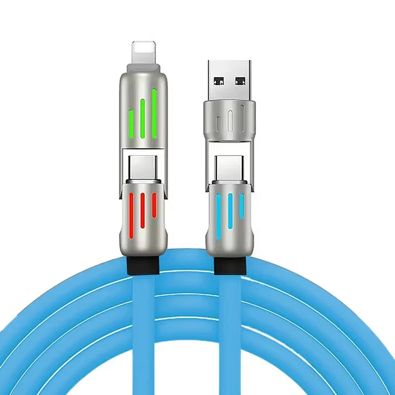 4 in 1 Multi Connectors Charger Rotating Elbow USB to Type-C 1.2M Mobile Phone 240W Fast Charging Silicone Cable Data Transfer