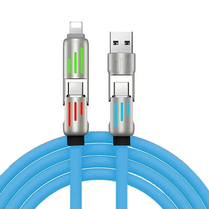 4 in 1 Multi Connectors Charger Rotating Elbow USB to Type-C 1.2M Mobile Phone 240W Fast Charging Silicone Cable Data Transfer