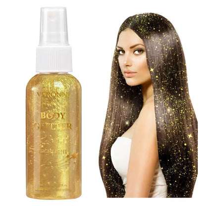 4 Color Shiny Glitter Spray Cosmetics,Liquid Full Body Glow Body Highlighter,Waterproof Long Lasting Face,Body Hair Spray Makeup