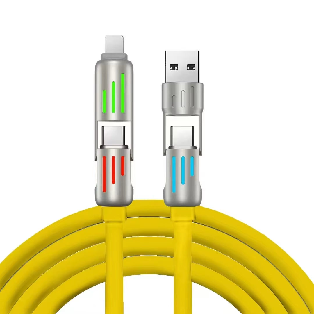 4 in 1 Multi Connectors Charger Rotating Elbow USB to Type-C 1.2M Mobile Phone 240W Fast Charging Silicone Cable Data Transfer