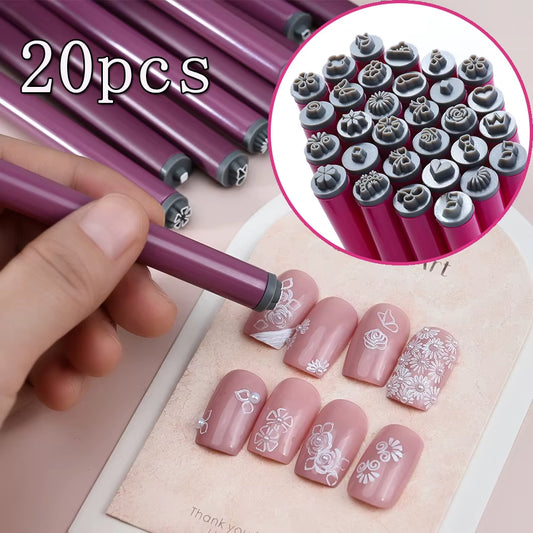 4/6/10/20Pcs Purple Nail Art Stamping Pens DIY Flower Graffiti Drawing Pen Nail Art Printing Templates Precision Nail Stamp Tool