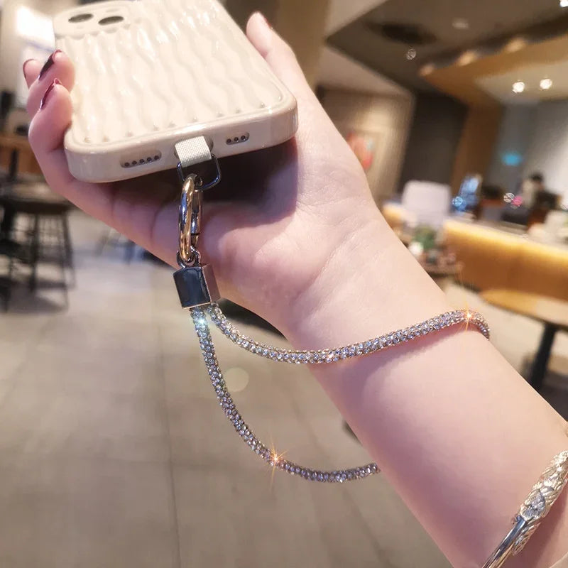 Short Wrist Style Rhinestone Women'S Full Diamond Pendant Clip Style Pendant Mobile Phone Strap Long Neck Strap anti Loss Sling