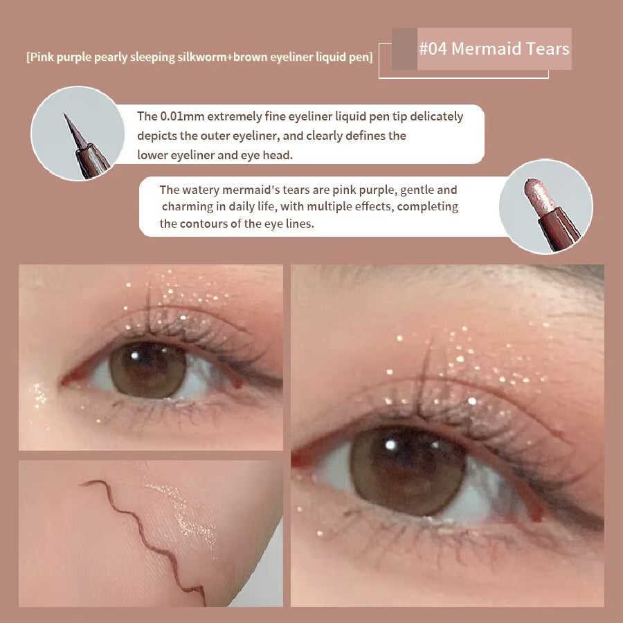 Double Head Eyeliner Pen Very Fine Tip Lying Silkworm Eye Brightening Waterproof and Durable Not Easy to Halo Dye Natural