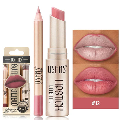 12Colors Matte Lipstick Waterproof Lip Liner High Pigmented Lasting Lip Gloss 2 in 1 Lipstick Set Makeup Cosmetics Beauty Lips