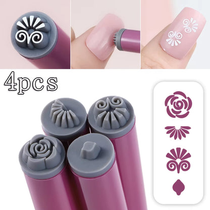 4/6/10/20Pcs Purple Nail Art Stamping Pens DIY Flower Graffiti Drawing Pen Nail Art Printing Templates Precision Nail Stamp Tool