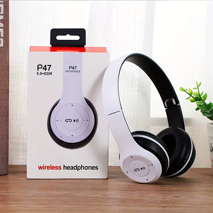 P47 Bluetooth 5.0 Wireless Headphone Foldable HIFI Stereo Bass Earphone Kid Helmet Gift with Mic USB Adaptor for Iphone Game
