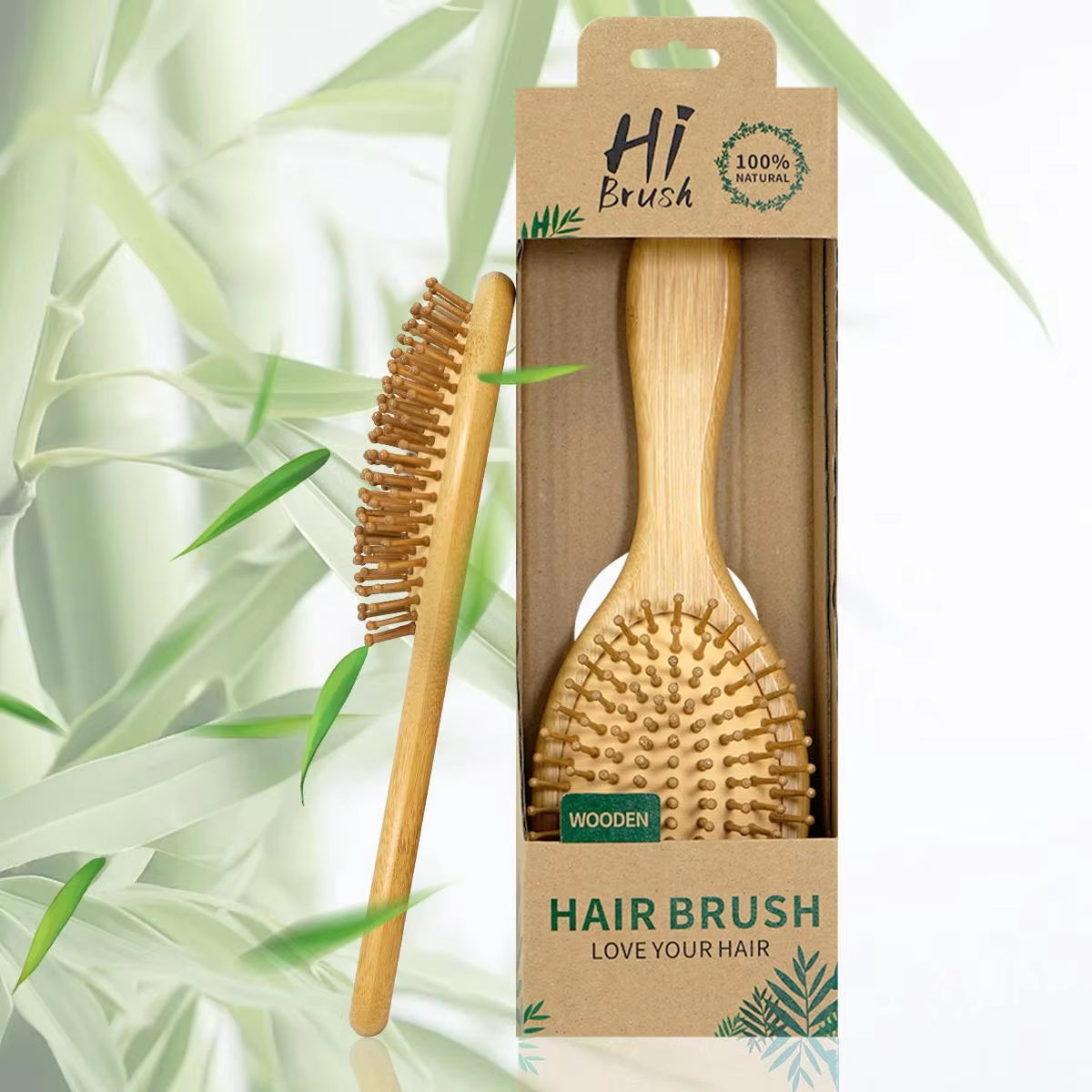 1Pc Premium Bamboo Hair Brush Set with Elegant Gift Box Wide-Tooth Detangler&Scalp Massager for Men/Women