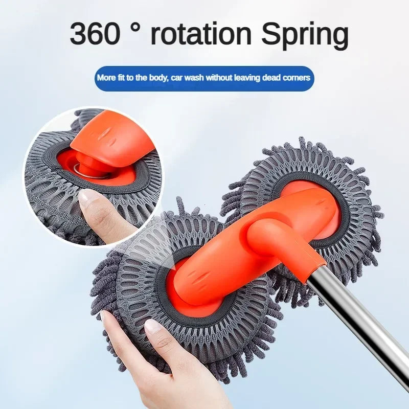 Rotating Double Brush Head Car Wash Mop Auto Supplies Three-Section Telescopic Mop Roof Window Cleaning Maintenance Accessories