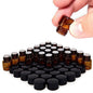 24Pcs 1Ml Small Amber Glass Vials Bottles Containers with Orifice Reducer Black Lid for Doterra Essential Oil Sample Perfume
