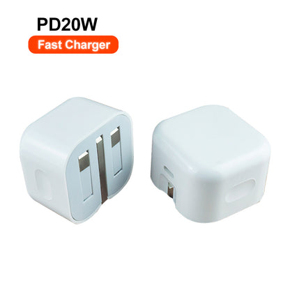9V 2.22A Foldable UK 3Pins Plug PD 20W Travel Charger USB-C Charger Adapter Fast Charging Cube Wall Charger for Phone 15 14 13 12 11 10 and Samsung  type c