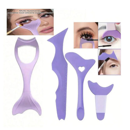 4Pcs Multifunctional Silicone Eye Makeup Tools Set，Easy to Clean,Reusable for Perfect Eye Lines for Beginners
