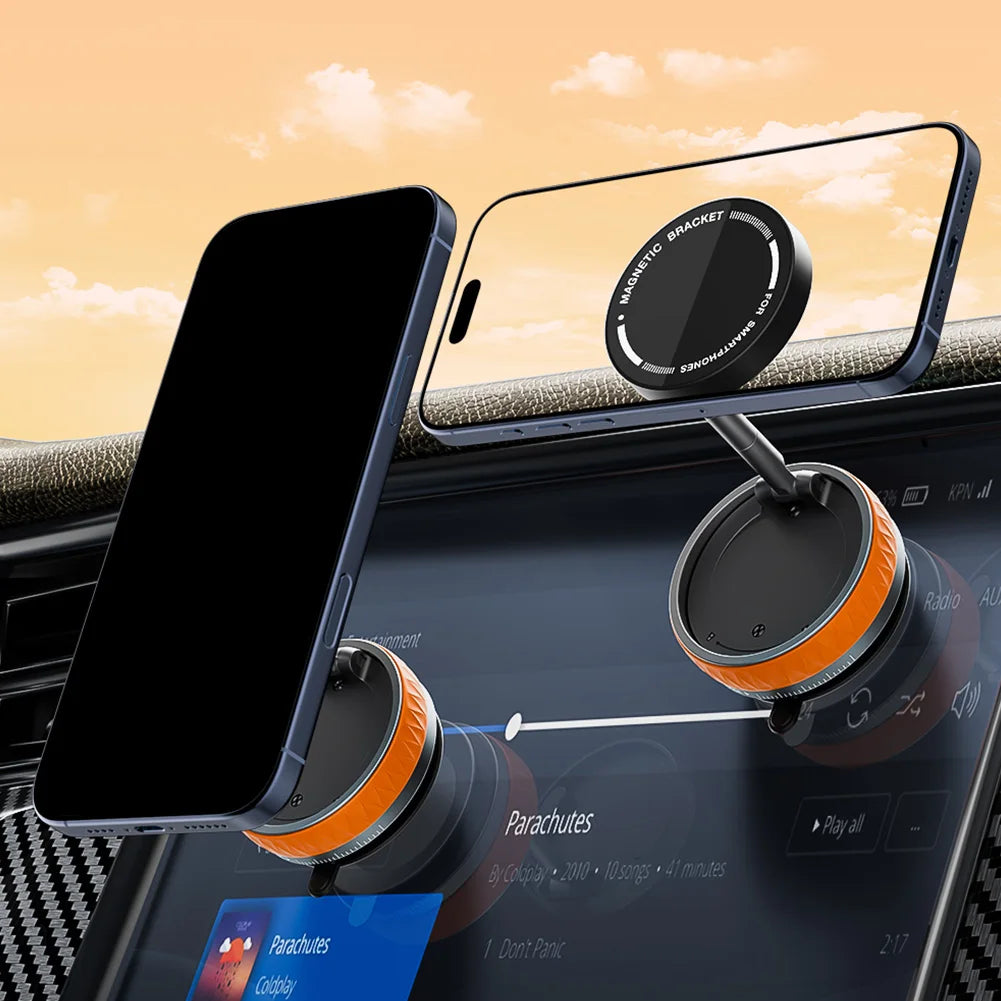 360° Adjustable Vacuum Magnetic Suction Cup Phone Holder Double Sided Magnetic Car Phone Holder Folding Stand for Magsafe Iphone