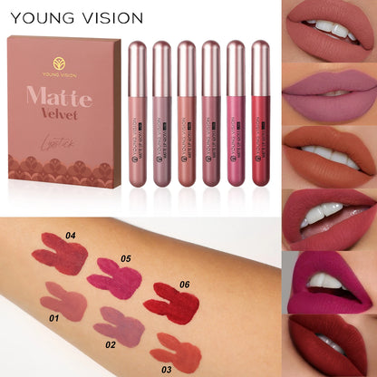 6Pcs/Set Matte Velvet Lipgloss Waterproof Long-Lasting Liquid Lipstick for Flawless Makeup