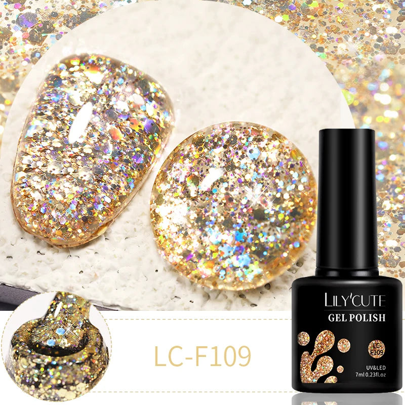 7Ml 6Pcs/Set Glitter Gel Nail Polish Vernis Semi Permanent Glitter Polish DIY Nail Art Soak off LED UV Gel