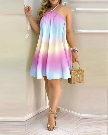 Tropical Print Halter Neck Dress, Vacation Style Backless Dress for Spring & Summer, Women'S Clothing