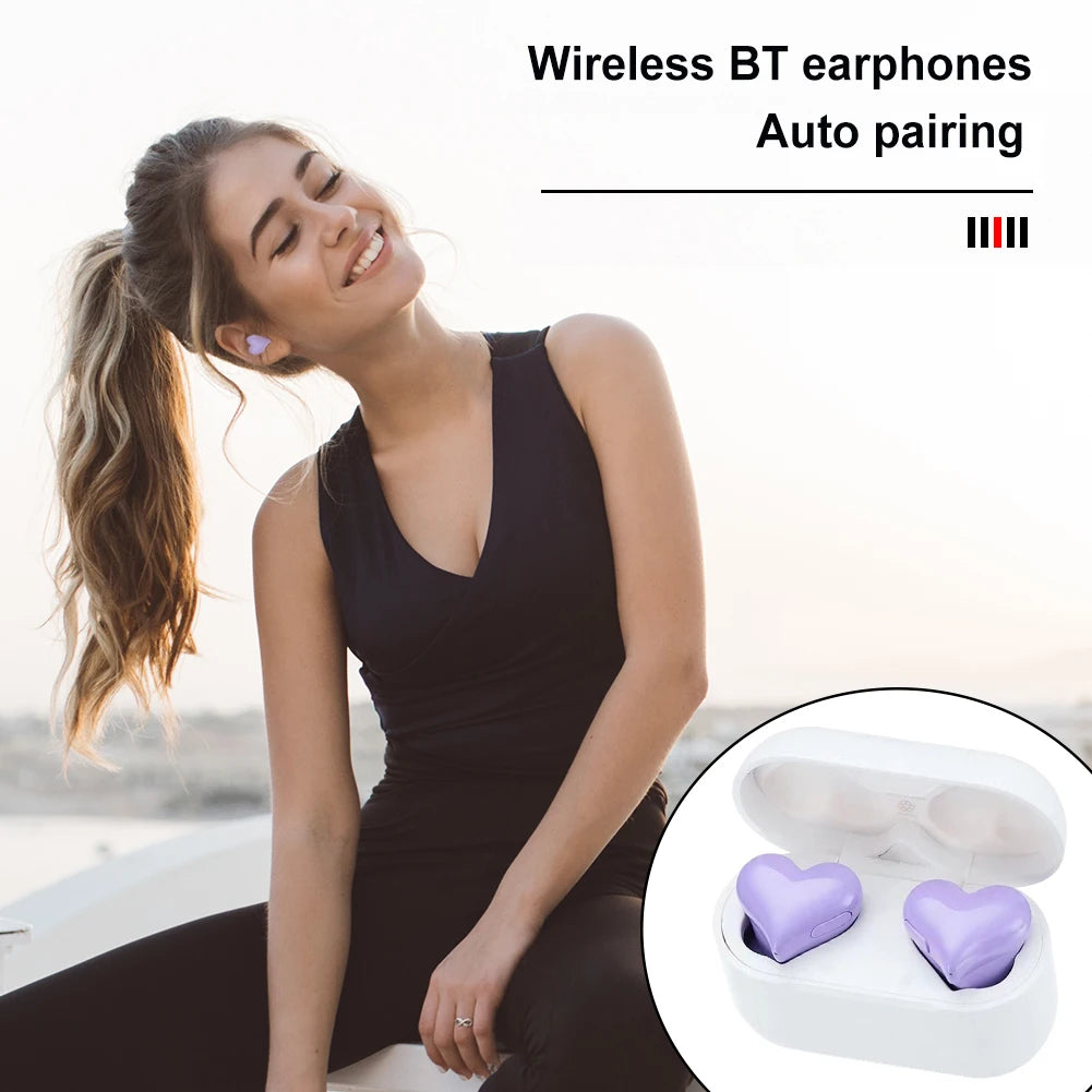 Fashion Wireless Earphones Hi-Fi Stereo Headphones Heartbuds Bluetooth-Compatible in Ear Noice Cancelling for Student Girl Women
