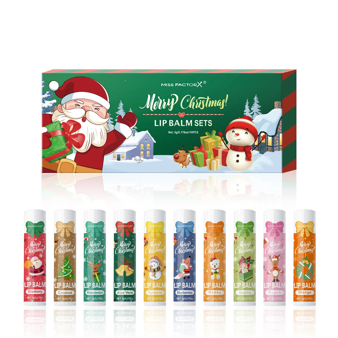 10Pcs/Box Christmas Gift Box, Lip Balm Set, Deeply Hydrating Lip Moisturizer, Lip Color Brighten, Gift to Women