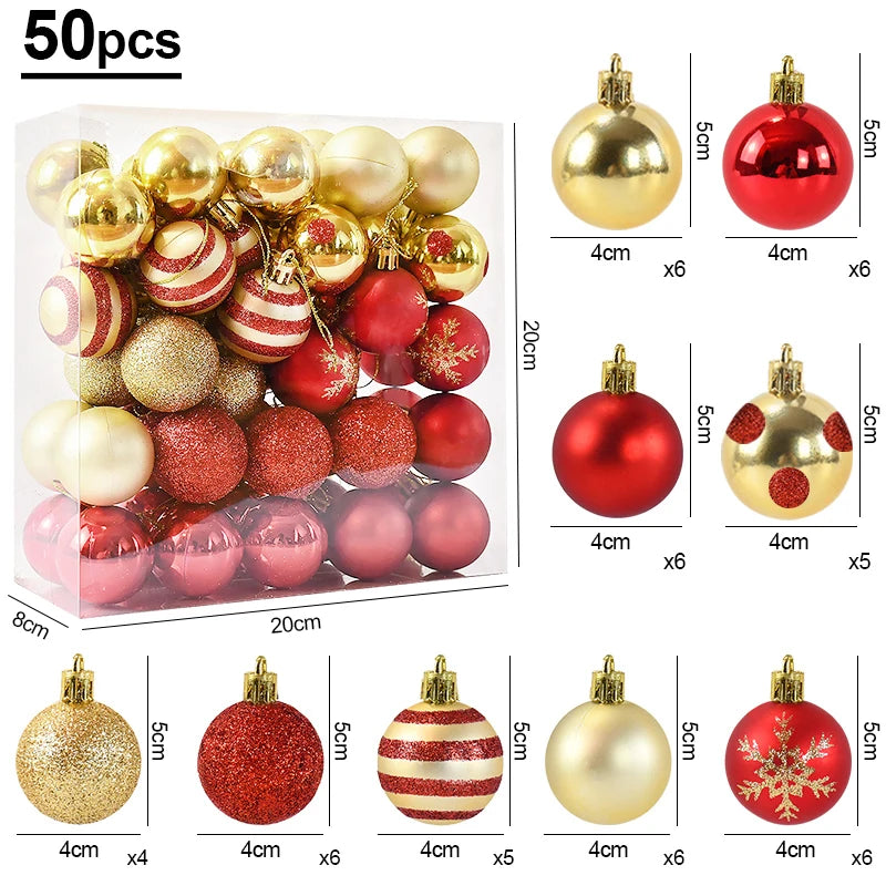 50Pcs/Box Christmas Balls Christmas Tree Ornaments Ball Xmas Hanging Tree Pendants Home Decor 2025 New Year Gift Noel Navidad