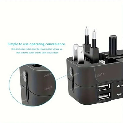 Foldable All-In-One Universal Travel Adapter EU UK US AU Power Charger Adapter Outlet Converter Socket with Dual USB 2.1A Port