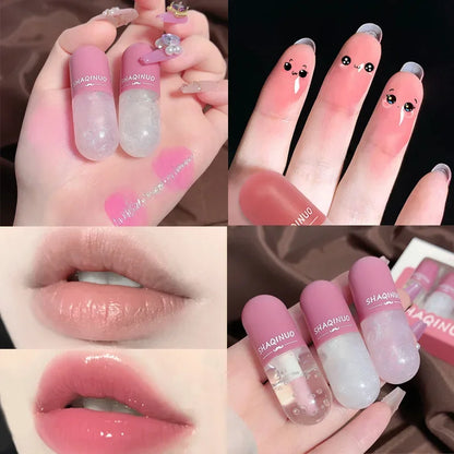 3PCS Lip Gloss Color Change Crystal Jelly Lipglaze Transparent Glass Lip Oil Moisturizing Glitter Liquid Lipstick Lip Cosmetics