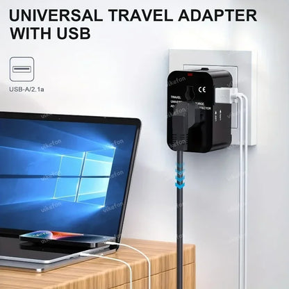 Foldable All-In-One Universal Travel Adapter EU UK US AU Power Charger Adapter Outlet Converter Socket with Dual USB 2.1A Port