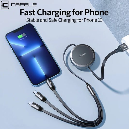 3 In1 Retractable Charger Cable for Iphone 16 15 14 13 12 Fast Multi Charging USB Micro Type C Lightning Data Cord Wire