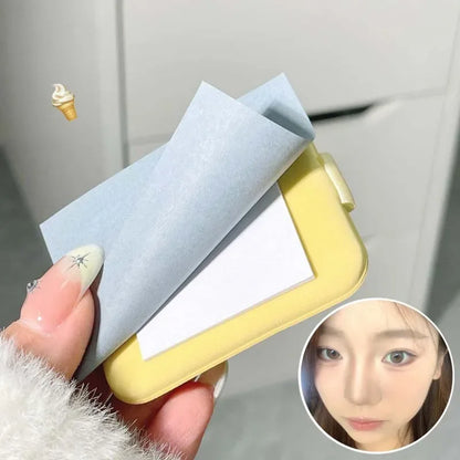 100Pcs/Box Face Oil Blotting Paper Portable Makeup Puff Matting Wipes Oil Control Oil-Absorbing Face Cleaning Tools with Mirror